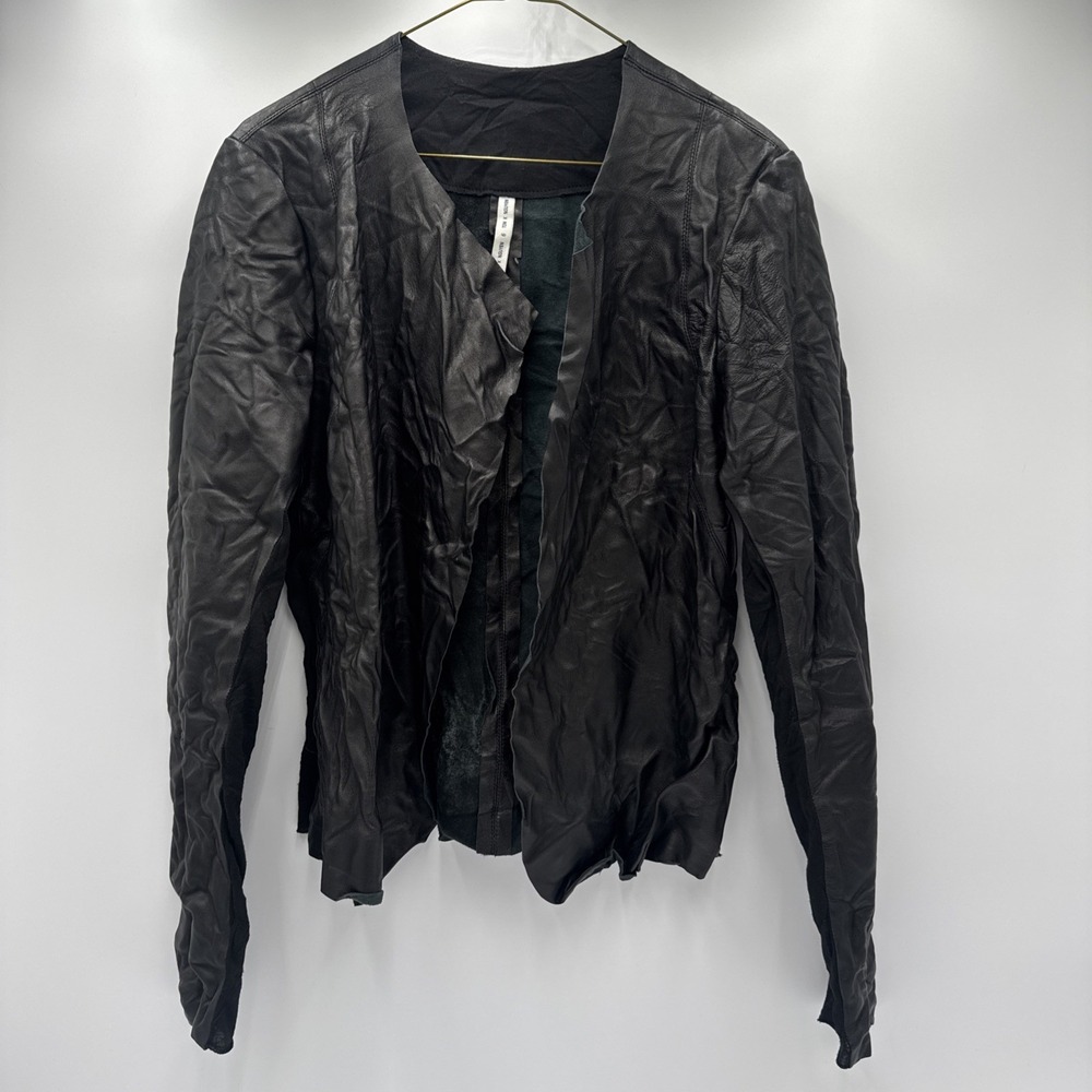 Vintage TOM NGUYEN Black size 6 100% LEATHER wrinkle Jacket Y2K - Missing Belt